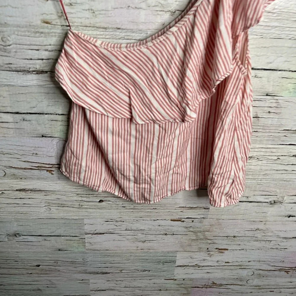 Gentle fawn pink striped ruffle one shoulder blouse top size xs - Picture 3 of 6